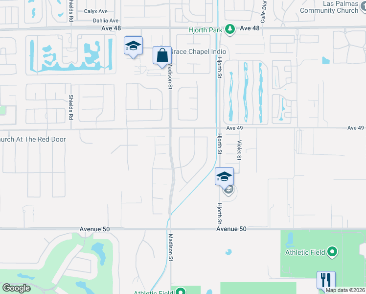 map of restaurants, bars, coffee shops, grocery stores, and more near 49184 Tidewater Drive in Indio