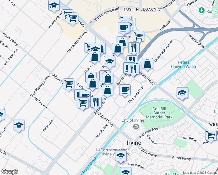 map of restaurants, bars, coffee shops, grocery stores, and more near 2692 Beckman Avenue in Irvine