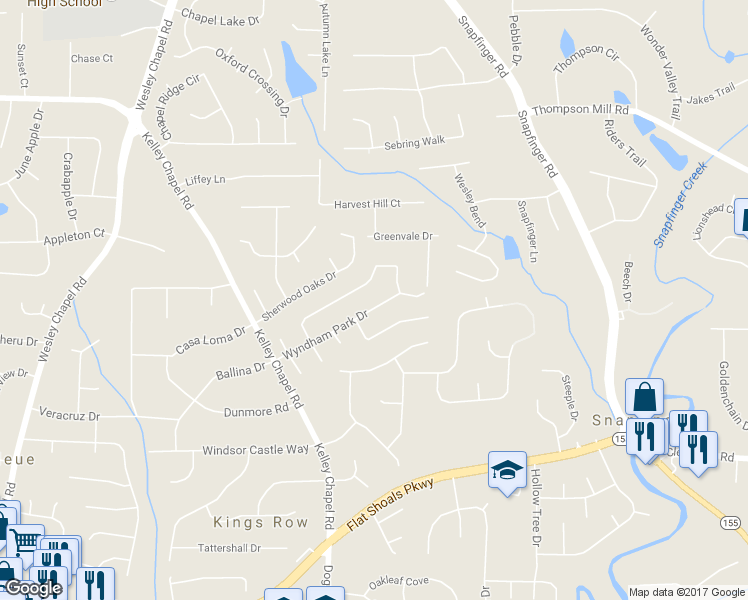 map of restaurants, bars, coffee shops, grocery stores, and more near 4292 Wyndham Park Drive in Decatur
