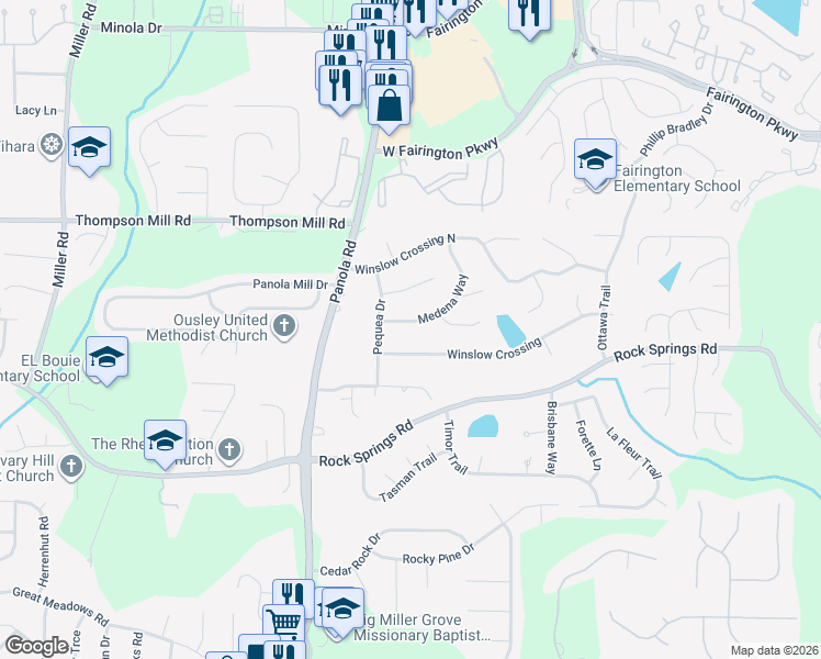 map of restaurants, bars, coffee shops, grocery stores, and more near 5331 Medena Way in Lithonia