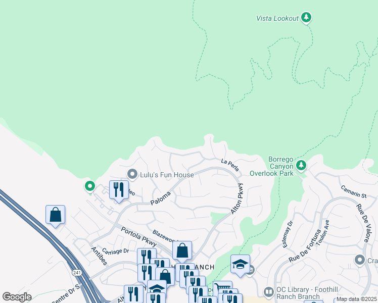 map of restaurants, bars, coffee shops, grocery stores, and more near 39 Calle Cabrillo in Foothill Ranch