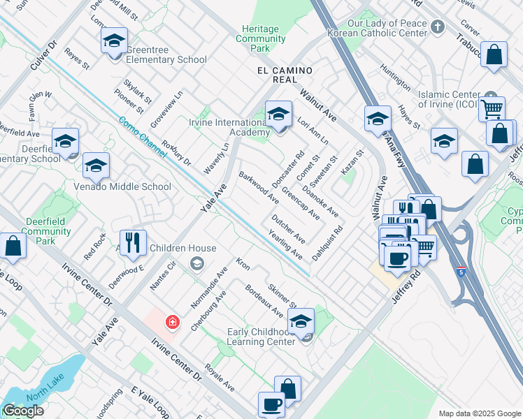 map of restaurants, bars, coffee shops, grocery stores, and more near 4942 Flagstar Circle in Irvine