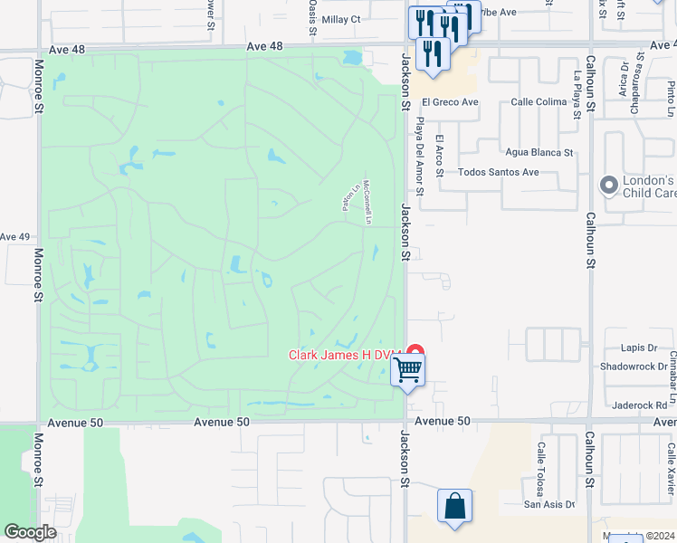 map of restaurants, bars, coffee shops, grocery stores, and more near 82791 Burnette Drive in Indio