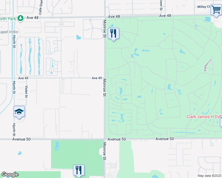 map of restaurants, bars, coffee shops, grocery stores, and more near 49219 Cochran Drive in Indio