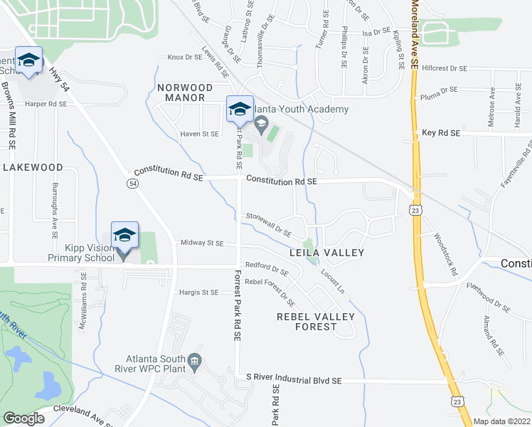 map of restaurants, bars, coffee shops, grocery stores, and more near 932 Stonewall Dr SE in Atlanta