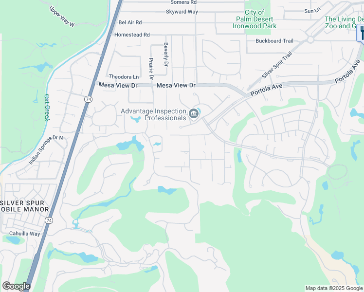 map of restaurants, bars, coffee shops, grocery stores, and more near 72860 Calle De La Silla in Palm Desert