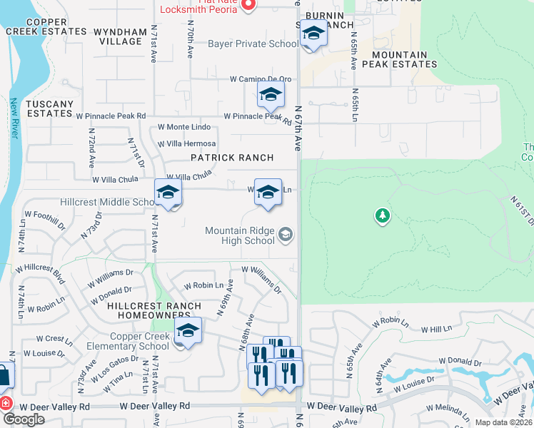 map of restaurants, bars, coffee shops, grocery stores, and more near 6745-6781 West Patrick Lane in Glendale