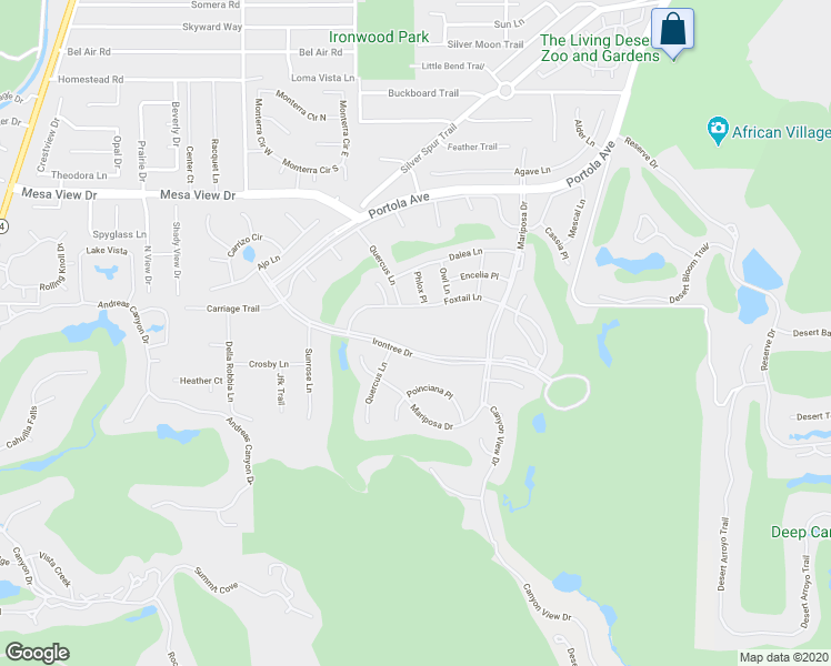 map of restaurants, bars, coffee shops, grocery stores, and more near 73439 Foxtail Lane in Palm Desert