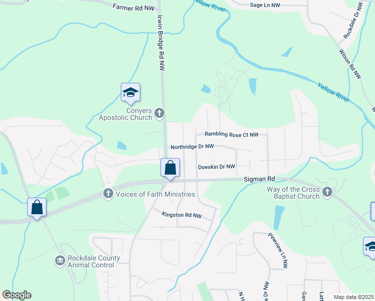 map of restaurants, bars, coffee shops, grocery stores, and more near 1759 Rocky Ridge Drive Northwest in Conyers