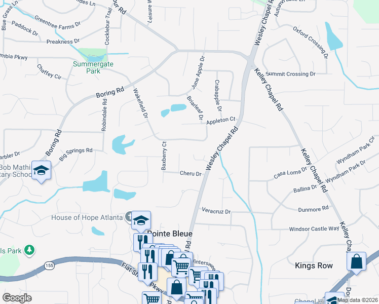 map of restaurants, bars, coffee shops, grocery stores, and more near 3917 Harvest Hill Road in Decatur