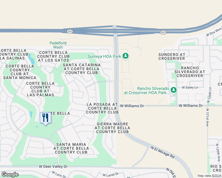 map of restaurants, bars, coffee shops, grocery stores, and more near 22815 North Arrellaga Drive in Sun City West