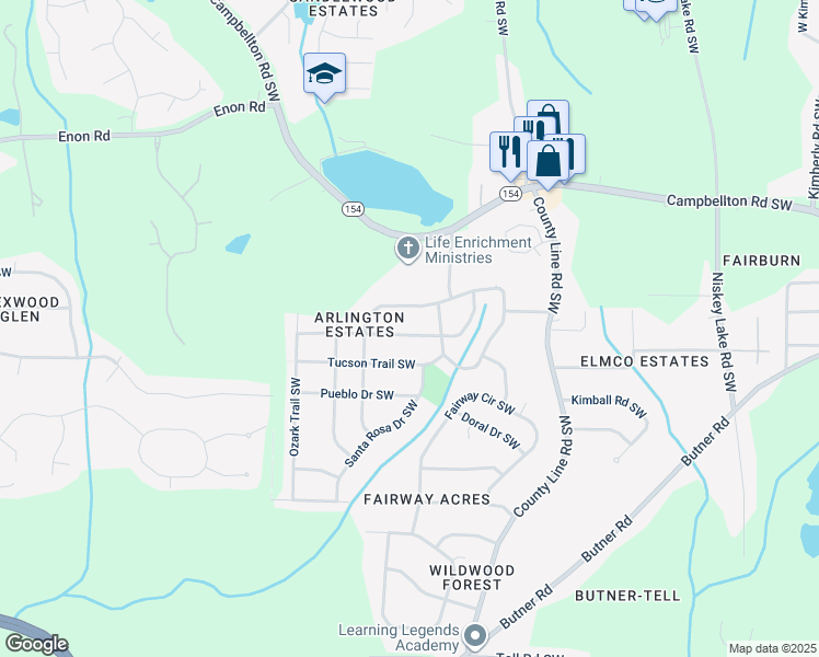 map of restaurants, bars, coffee shops, grocery stores, and more near 2401 Omaha Road Southwest in Atlanta