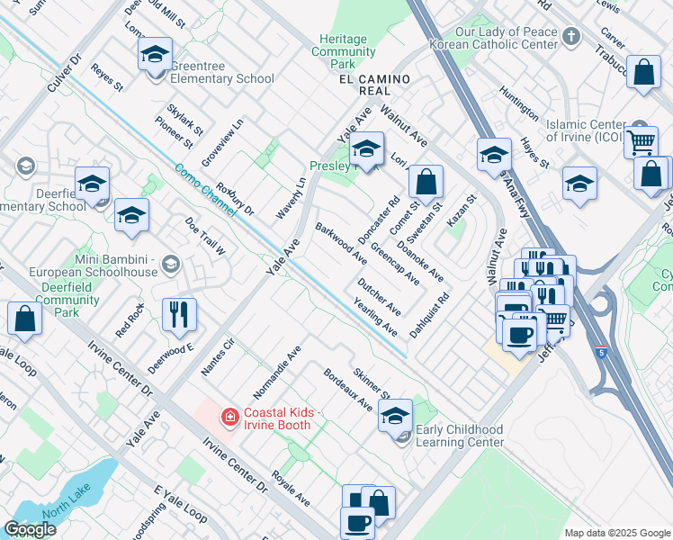 map of restaurants, bars, coffee shops, grocery stores, and more near 4922 Flagstar Circle in Irvine