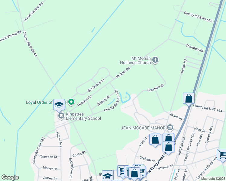 map of restaurants, bars, coffee shops, grocery stores, and more near 28 County Road S-45-139 in Kingstree