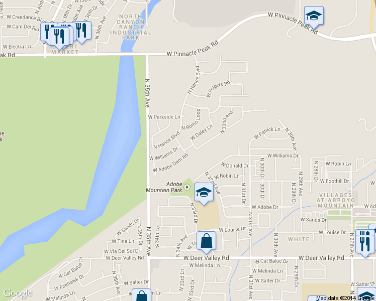 map of restaurants, bars, coffee shops, grocery stores, and more near 22609 North 33rd Lane in Phoenix