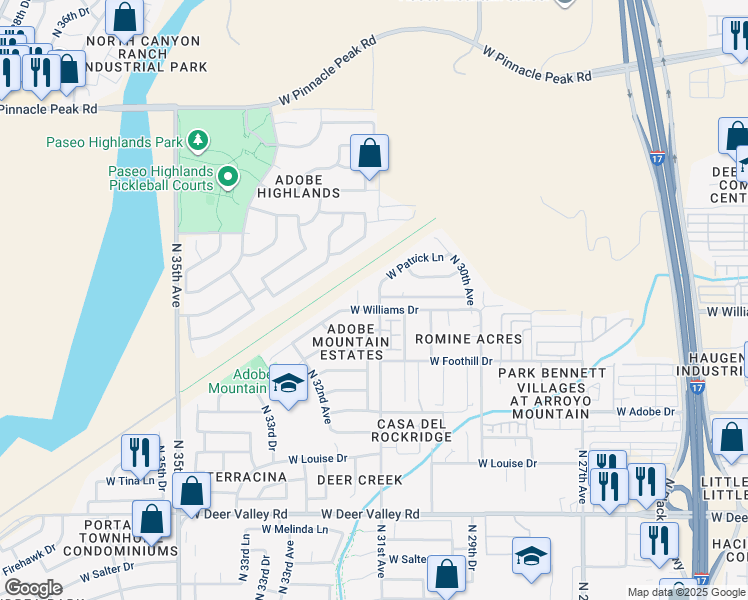 map of restaurants, bars, coffee shops, grocery stores, and more near 22610 North 31st Avenue in Phoenix