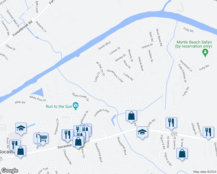 map of restaurants, bars, coffee shops, grocery stores, and more near 1305 Lars Court in Myrtle Beach
