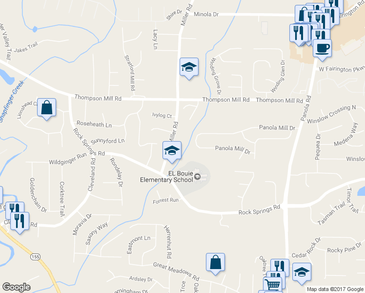 map of restaurants, bars, coffee shops, grocery stores, and more near 3332 Miller Road in Stonecrest