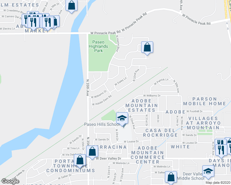 map of restaurants, bars, coffee shops, grocery stores, and more near 22618 North 33rd Drive in Phoenix