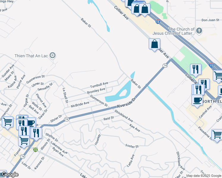 map of restaurants, bars, coffee shops, grocery stores, and more near 17501 Bromley Avenue in Lake Elsinore