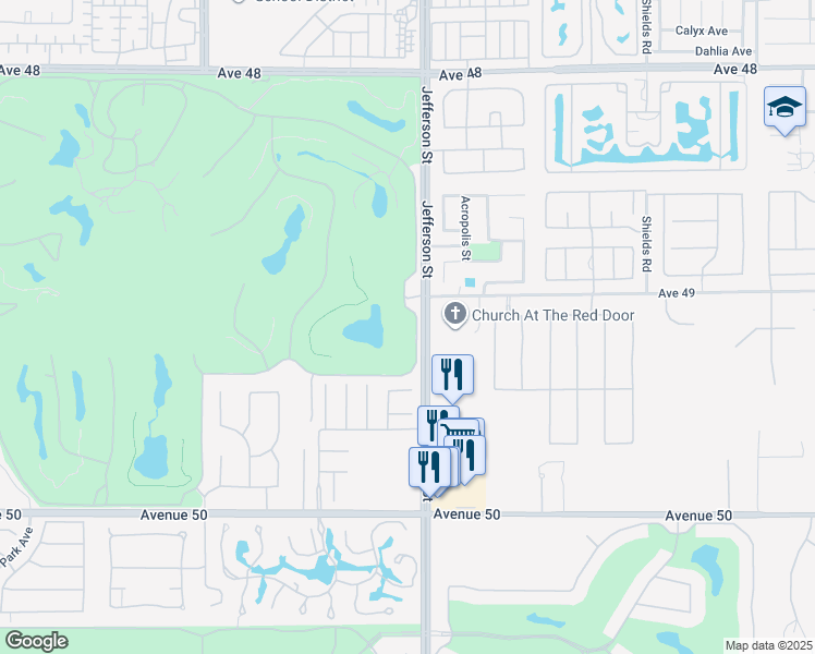 map of restaurants, bars, coffee shops, grocery stores, and more near 79958 Mission Drive East in La Quinta
