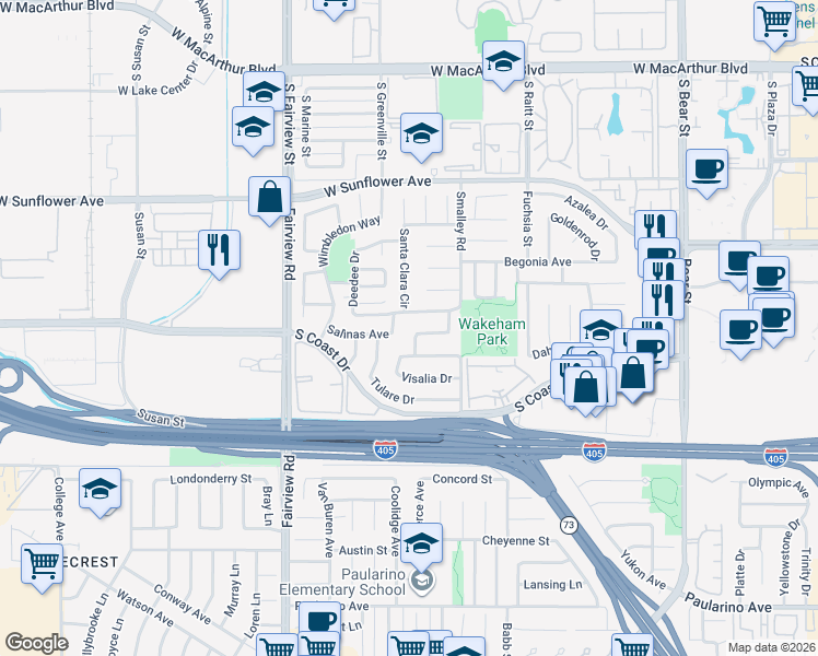 map of restaurants, bars, coffee shops, grocery stores, and more near 3259 Turlock Dr in Costa Mesa