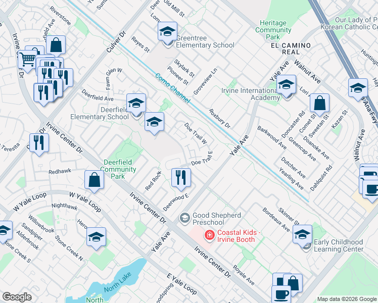 map of restaurants, bars, coffee shops, grocery stores, and more near 37 Deer Creek in Irvine