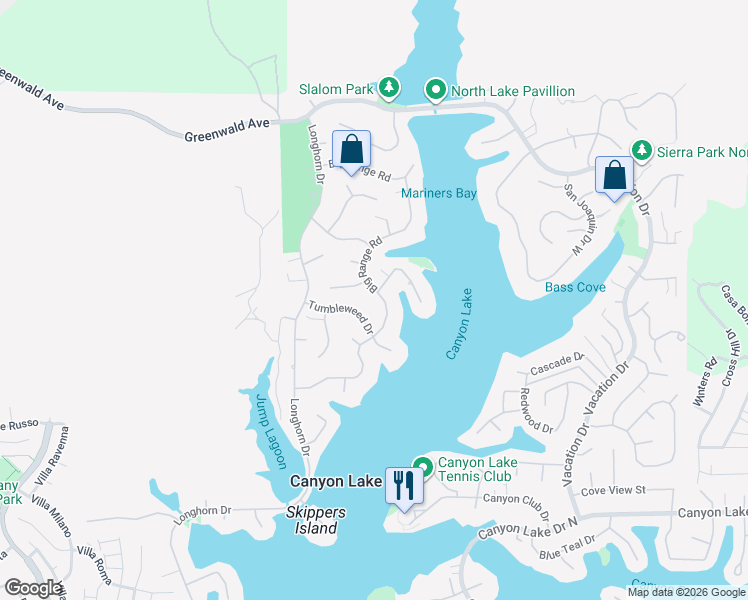 map of restaurants, bars, coffee shops, grocery stores, and more near 29629 Big Range Road in Canyon Lake