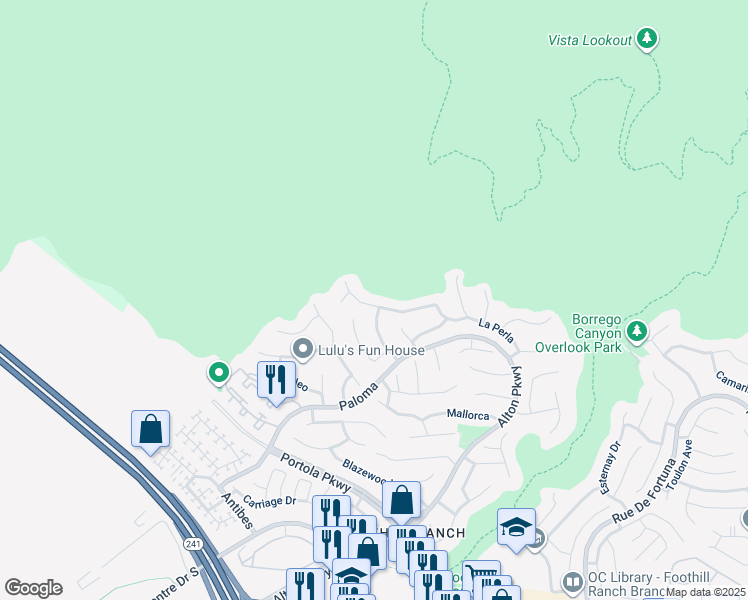 map of restaurants, bars, coffee shops, grocery stores, and more near 17 Calle Cabrillo in Lake Forest
