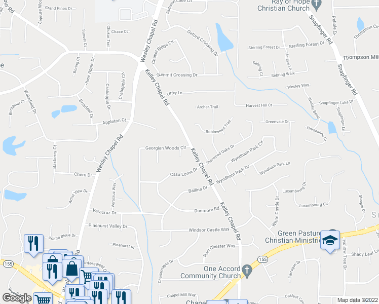 map of restaurants, bars, coffee shops, grocery stores, and more near 3145 Kelley Chapel Road in Decatur