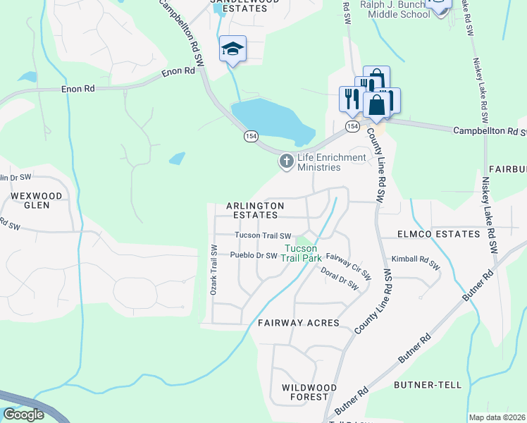 map of restaurants, bars, coffee shops, grocery stores, and more near 2447 Omaha Road Southwest in Atlanta