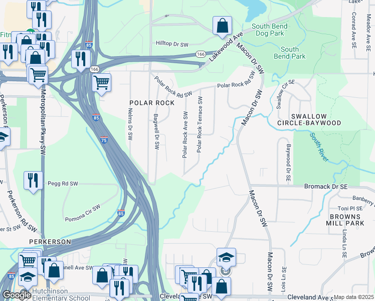 map of restaurants, bars, coffee shops, grocery stores, and more near 2306 Polar Rock Avenue Southwest in Atlanta