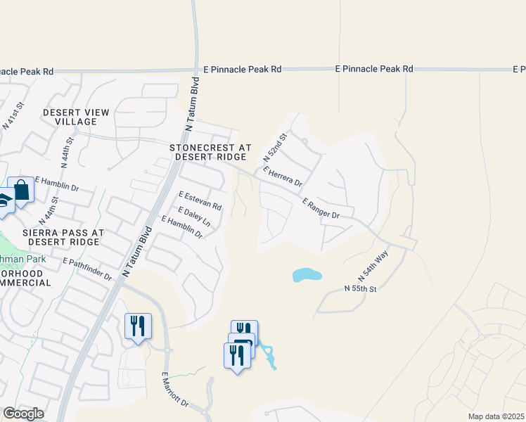 map of restaurants, bars, coffee shops, grocery stores, and more near 22460 North 52nd Place in Phoenix
