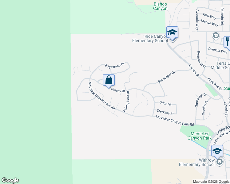 map of restaurants, bars, coffee shops, grocery stores, and more near 29295 Gateway Drive in Lake Elsinore