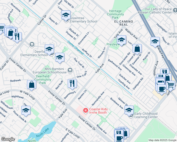 map of restaurants, bars, coffee shops, grocery stores, and more near 4 Mountain Laurel in Irvine