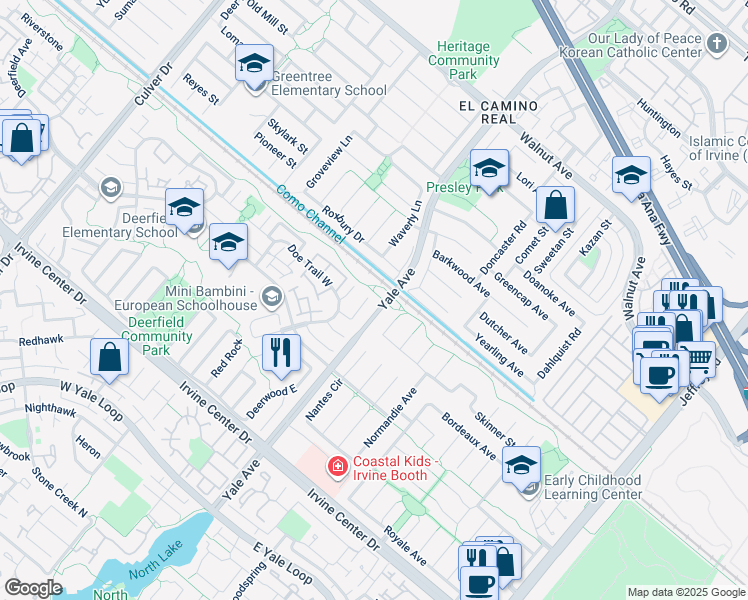 map of restaurants, bars, coffee shops, grocery stores, and more near 28 Sanderling in Irvine
