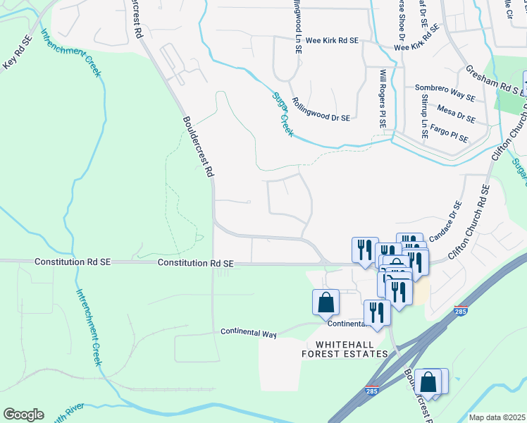 map of restaurants, bars, coffee shops, grocery stores, and more near 1766 Cherry Valley Circle Southeast in Atlanta