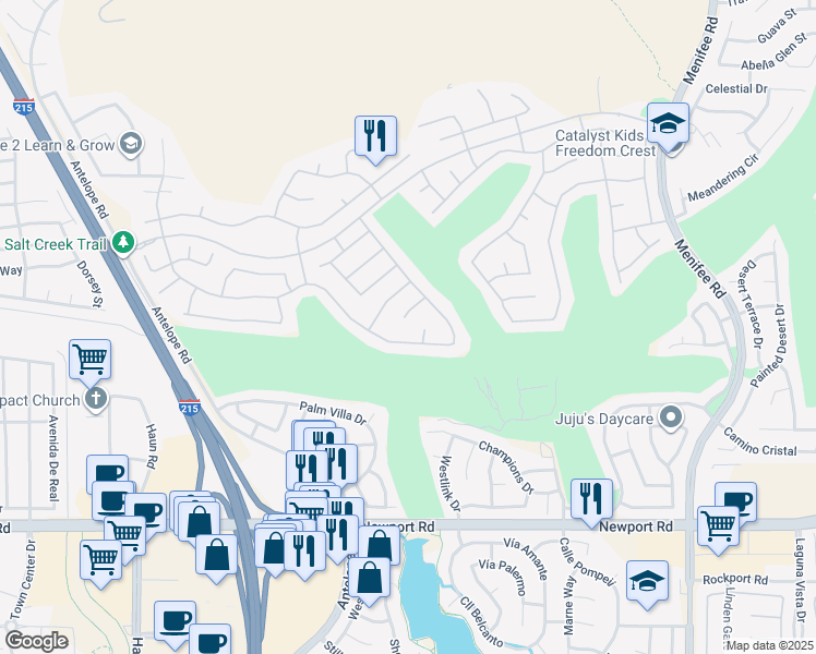 map of restaurants, bars, coffee shops, grocery stores, and more near 28293 Pleasanton Court in Menifee