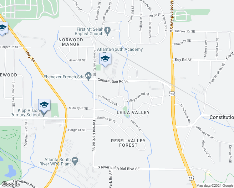 map of restaurants, bars, coffee shops, grocery stores, and more near 1054 Stonewall Drive Southeast in Atlanta