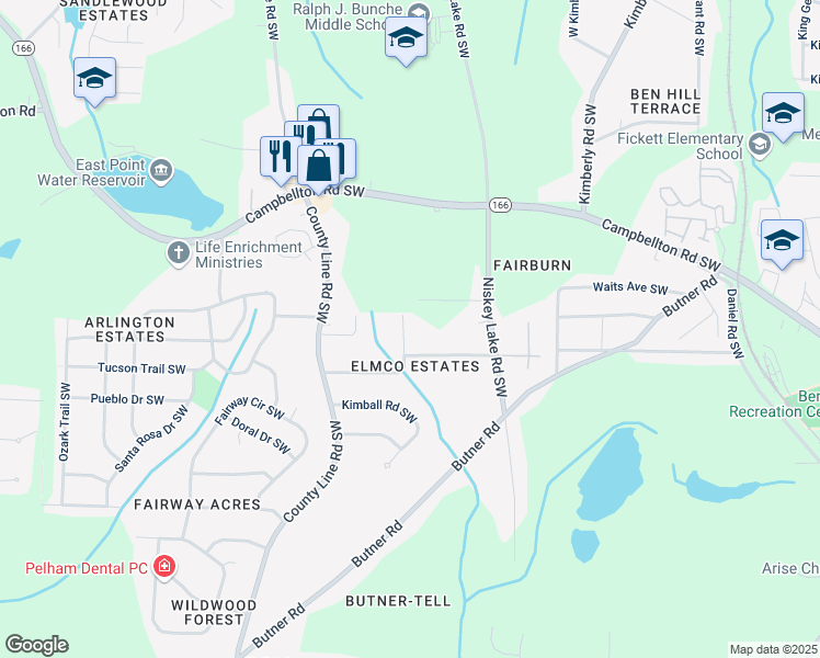 map of restaurants, bars, coffee shops, grocery stores, and more near 4318 Creek Valley Court Southwest in Atlanta