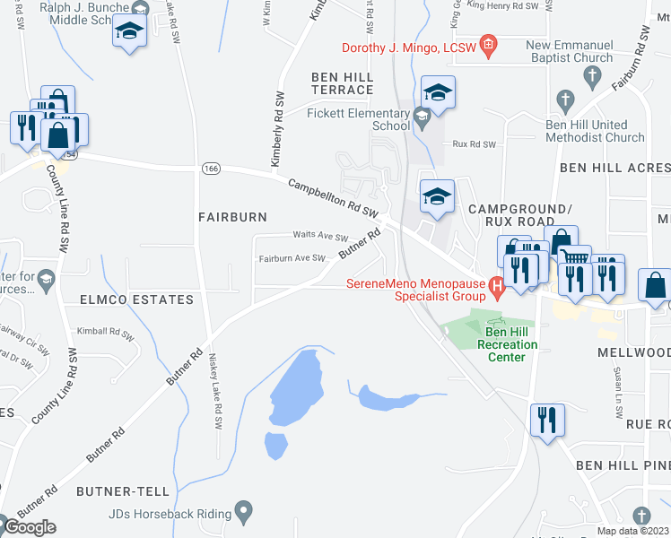 map of restaurants, bars, coffee shops, grocery stores, and more near 2236 Butner Road in Atlanta