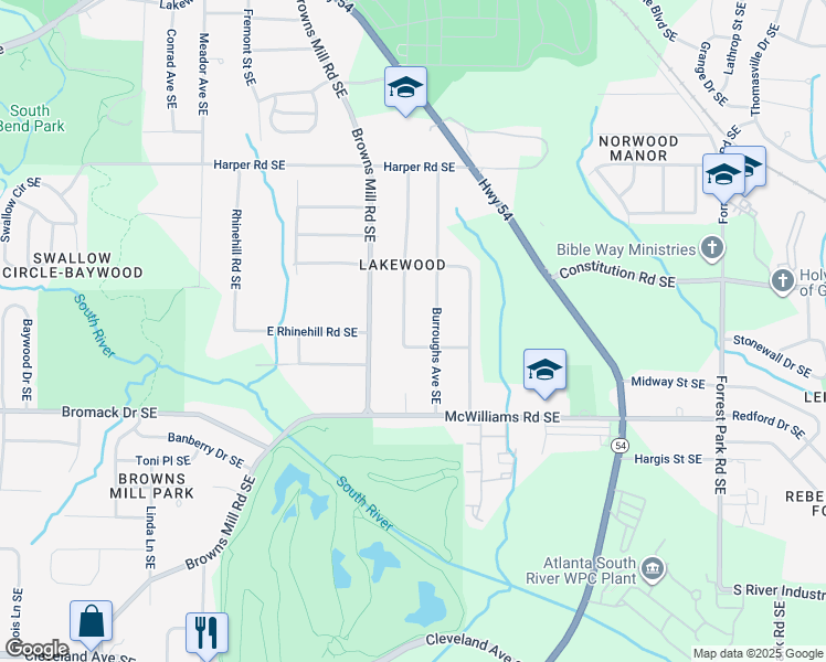 map of restaurants, bars, coffee shops, grocery stores, and more near 2294 Jernigan Drive Southeast in Atlanta