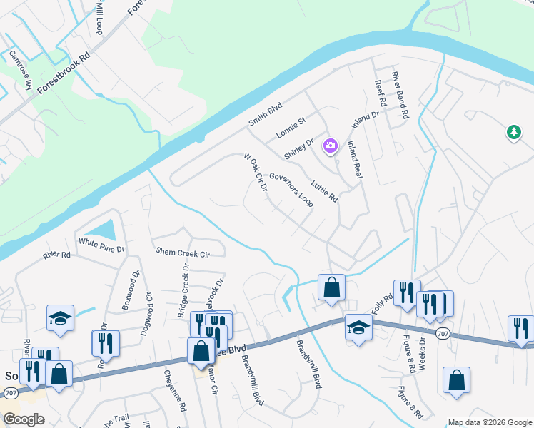 map of restaurants, bars, coffee shops, grocery stores, and more near 1308 Blair Court in Myrtle Beach
