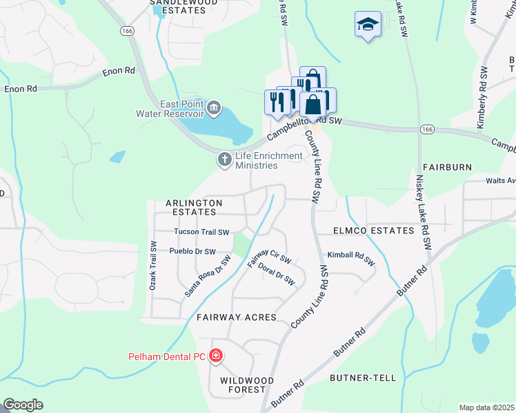map of restaurants, bars, coffee shops, grocery stores, and more near 2333 Omaha Road Southwest in Atlanta