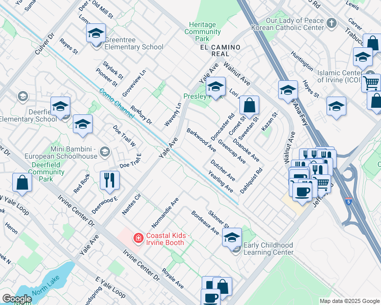 map of restaurants, bars, coffee shops, grocery stores, and more near 4922 Flagstar Circle in Irvine