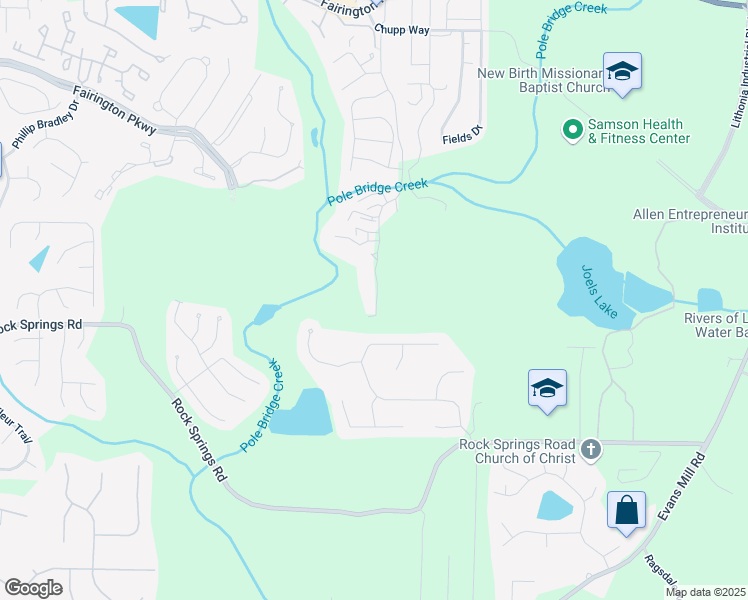 map of restaurants, bars, coffee shops, grocery stores, and more near 3203 Fairington Drive in Stonecrest