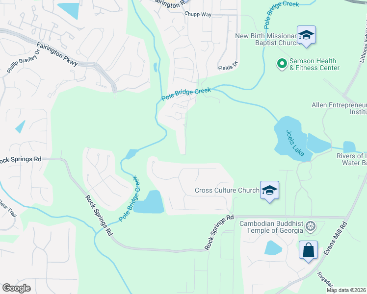 map of restaurants, bars, coffee shops, grocery stores, and more near 3231 Fairington Drive in Stonecrest