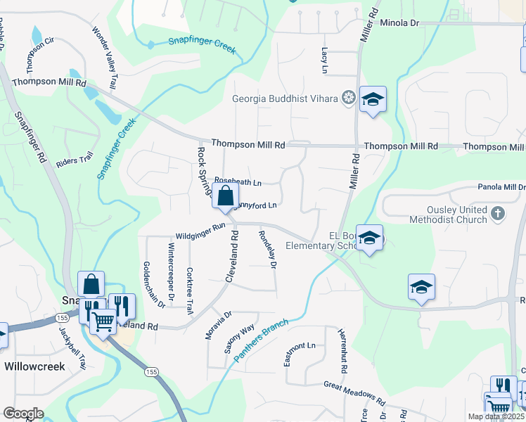 map of restaurants, bars, coffee shops, grocery stores, and more near 3188 Sunnyford Lane in Stonecrest