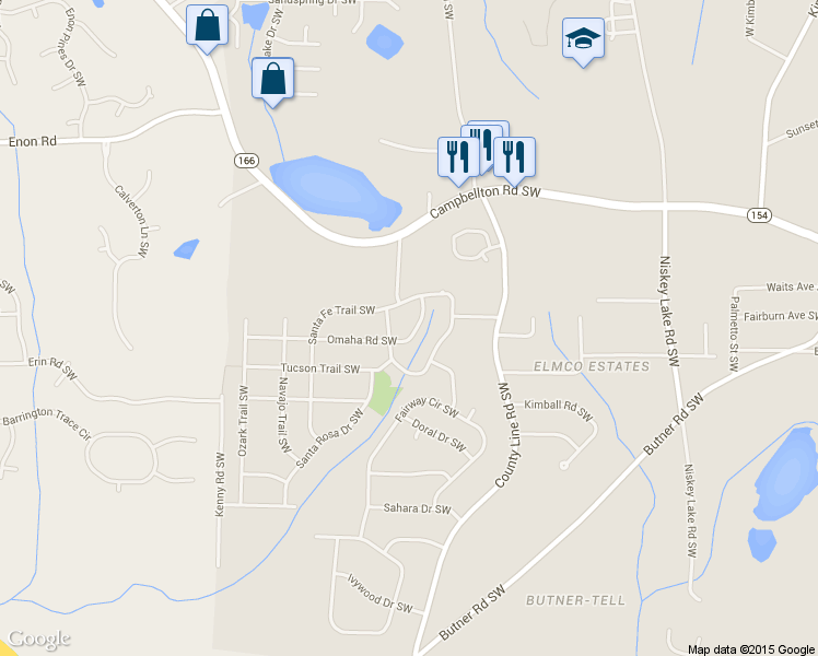 map of restaurants, bars, coffee shops, grocery stores, and more near 2324 Colorado Trail Southwest in Atlanta