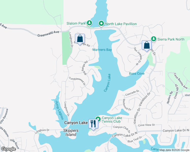 map of restaurants, bars, coffee shops, grocery stores, and more near 22443 Whirlaway Court in Canyon Lake